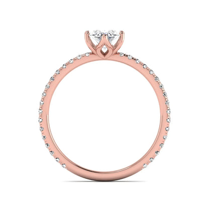 Marquise cut lab grown diamond engagement ring with an IGI certified center diamond and pavé round diamond band in rose gold.