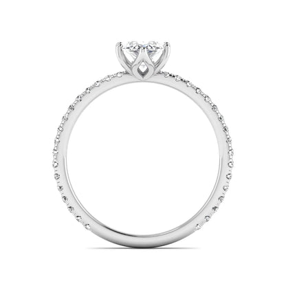 Marquise cut lab grown diamond engagement ring with an IGI certified center diamond and pavé round diamond band in white gold.