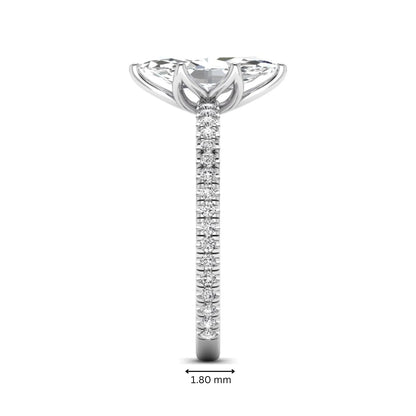 Marquise cut lab grown diamond engagement ring with an IGI certified center diamond and pavé round diamond band in white gold.