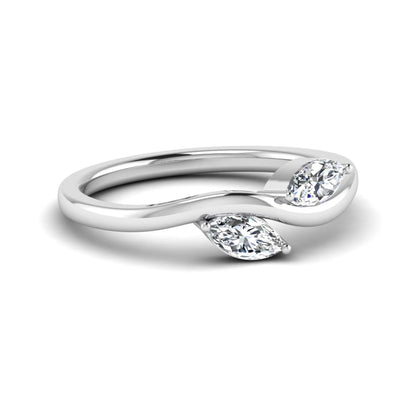 Nature-inspired marquise cut lab grown diamond leaf ring with two marquise diamonds on a gracefully curved polished band in white gold