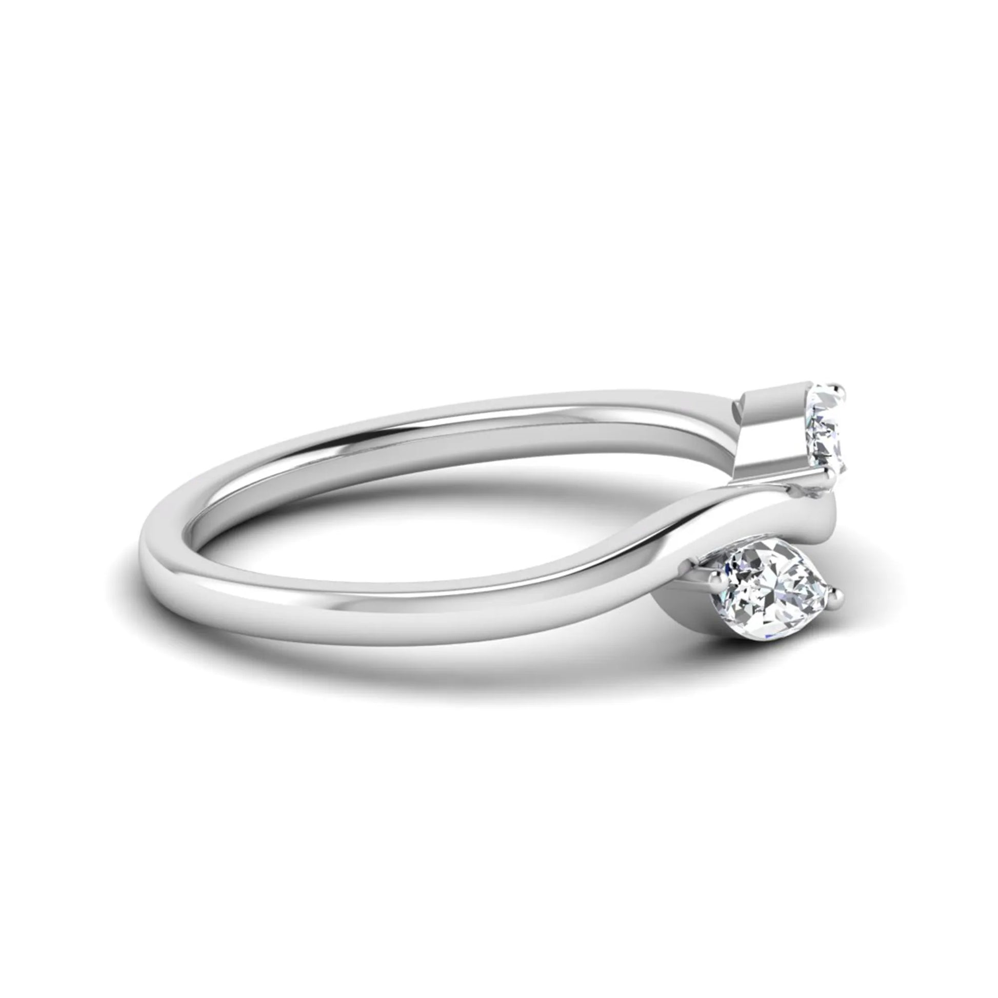 Nature-inspired marquise cut lab grown diamond leaf ring with two marquise diamonds on a gracefully curved polished band in white gold