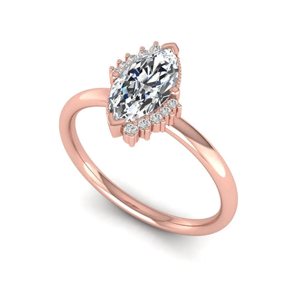 Marquise North-South Accent Lab Grown Diamond Engagement Ring featuring a marquise-cut center diamond with round diamond accents in a prong setting in rose gold