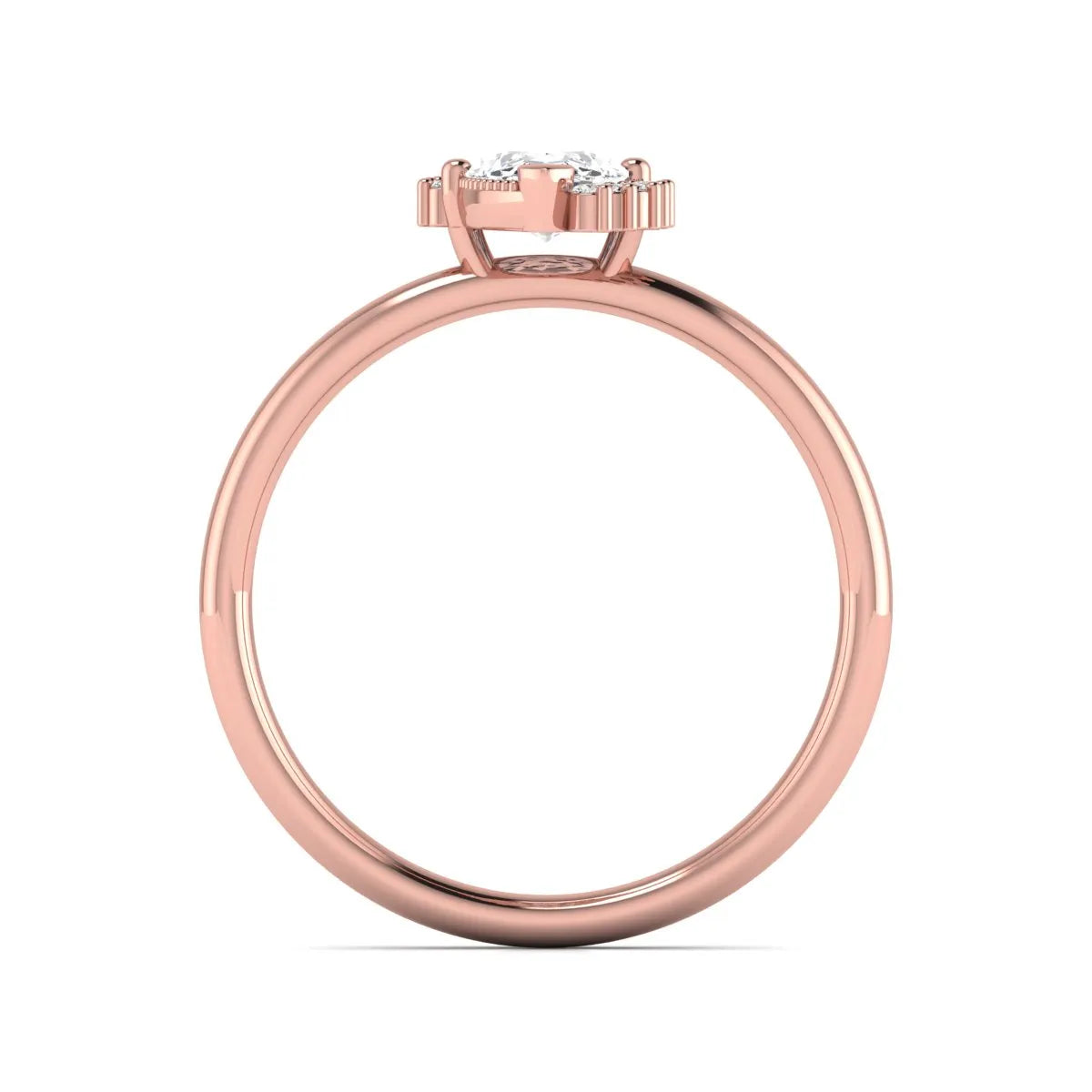Marquise North-South Accent Lab Grown Diamond Engagement Ring featuring a marquise-cut center diamond with round diamond accents in a prong setting in rose gold