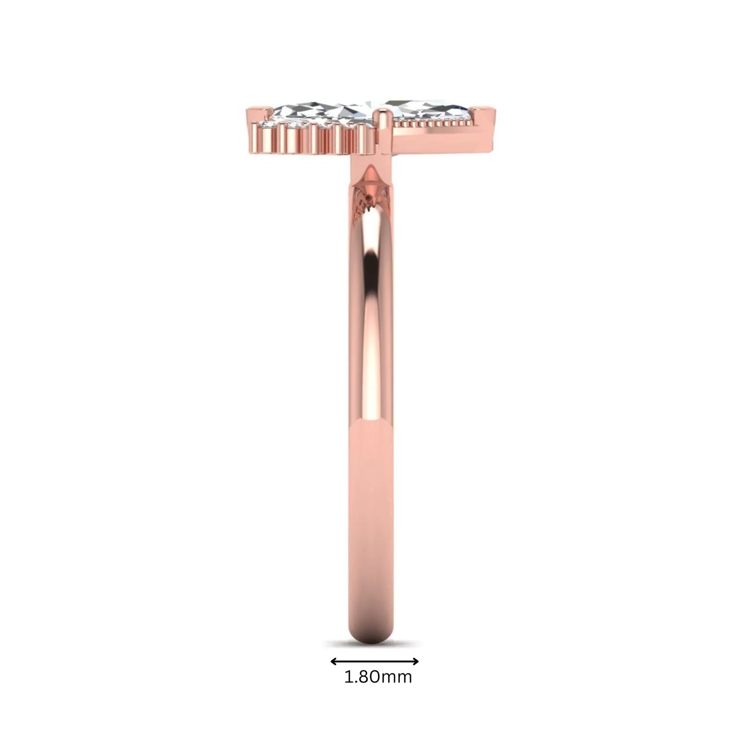 Marquise North-South Accent Lab Grown Diamond Engagement Ring featuring a marquise-cut center diamond with round diamond accents in a prong setting in rose gold