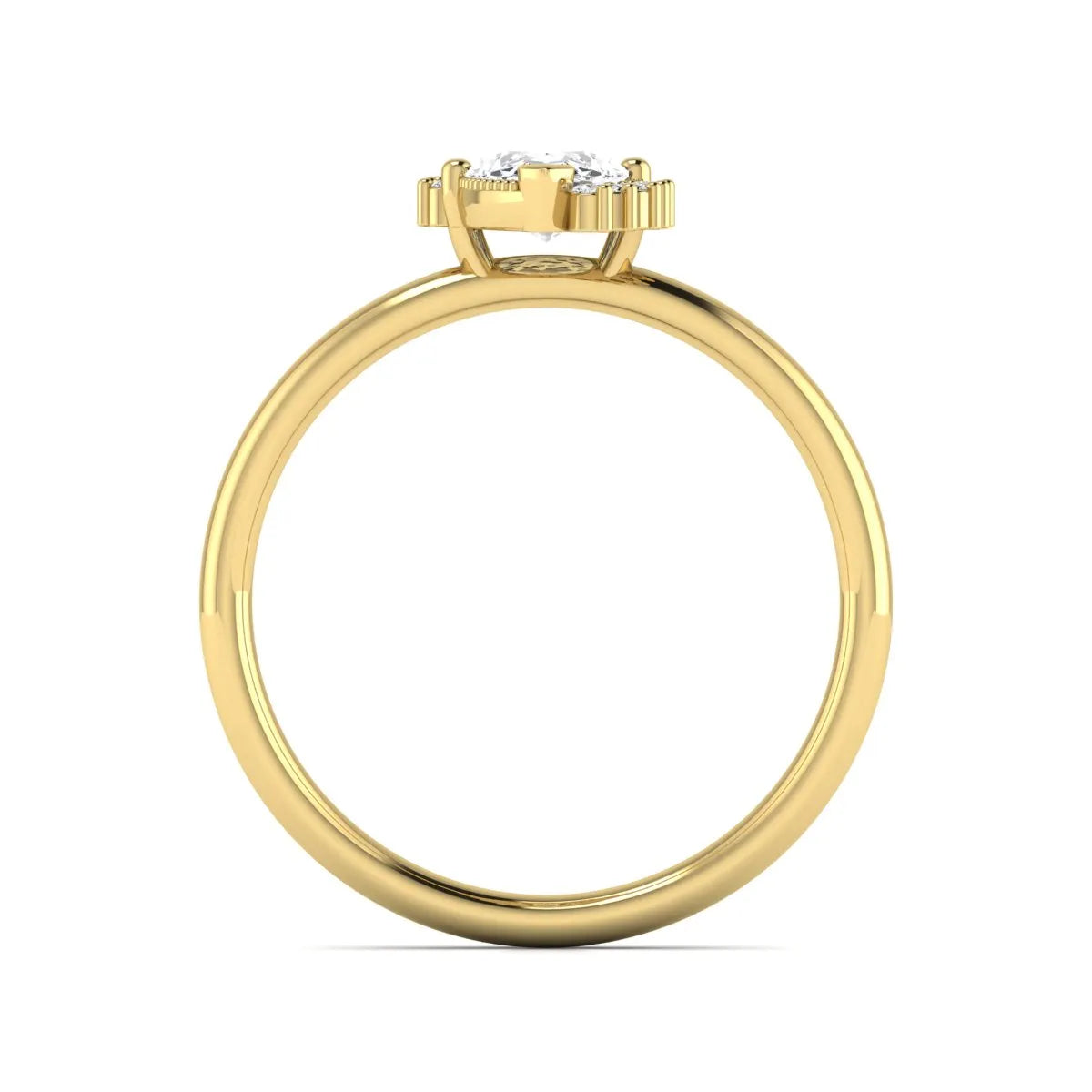 Marquise North-South Accent Lab Grown Diamond Engagement Ring featuring a marquise-cut center diamond with round diamond accents in a prong setting in yellow gold