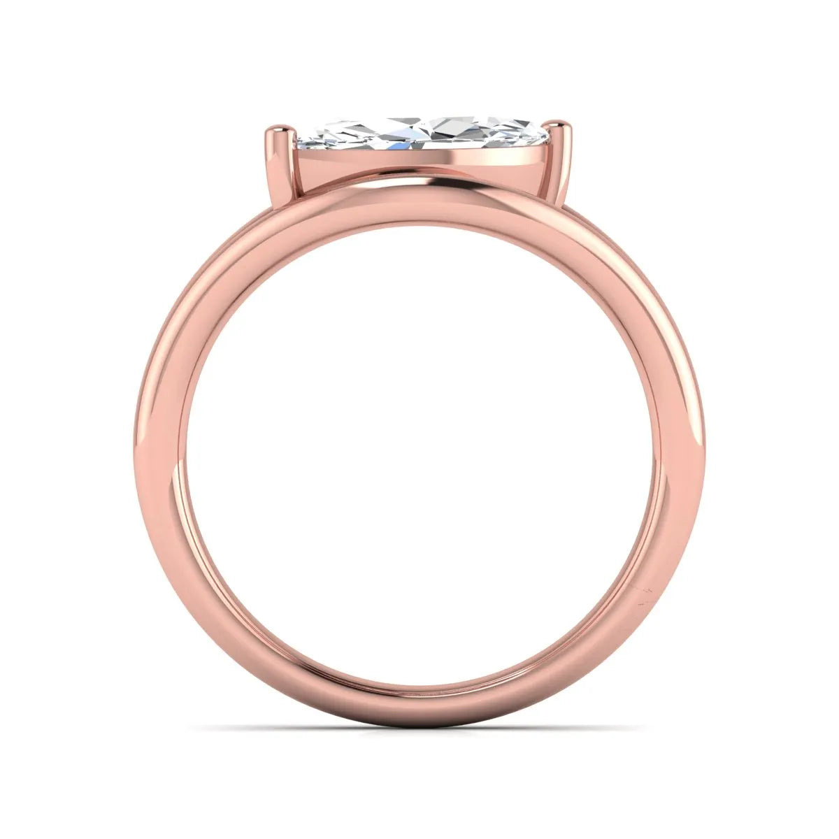 Marquise cut lab grown diamond open frame solitaire engagement ring in a rose gold sculptural setting