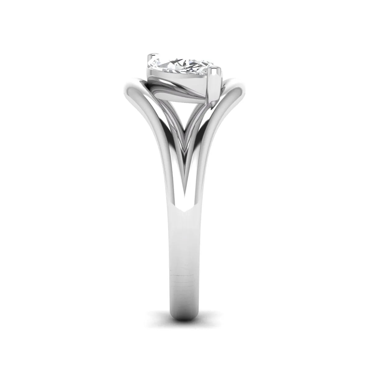 Marquise cut lab grown diamond open frame solitaire engagement ring in a white gold sculptural setting