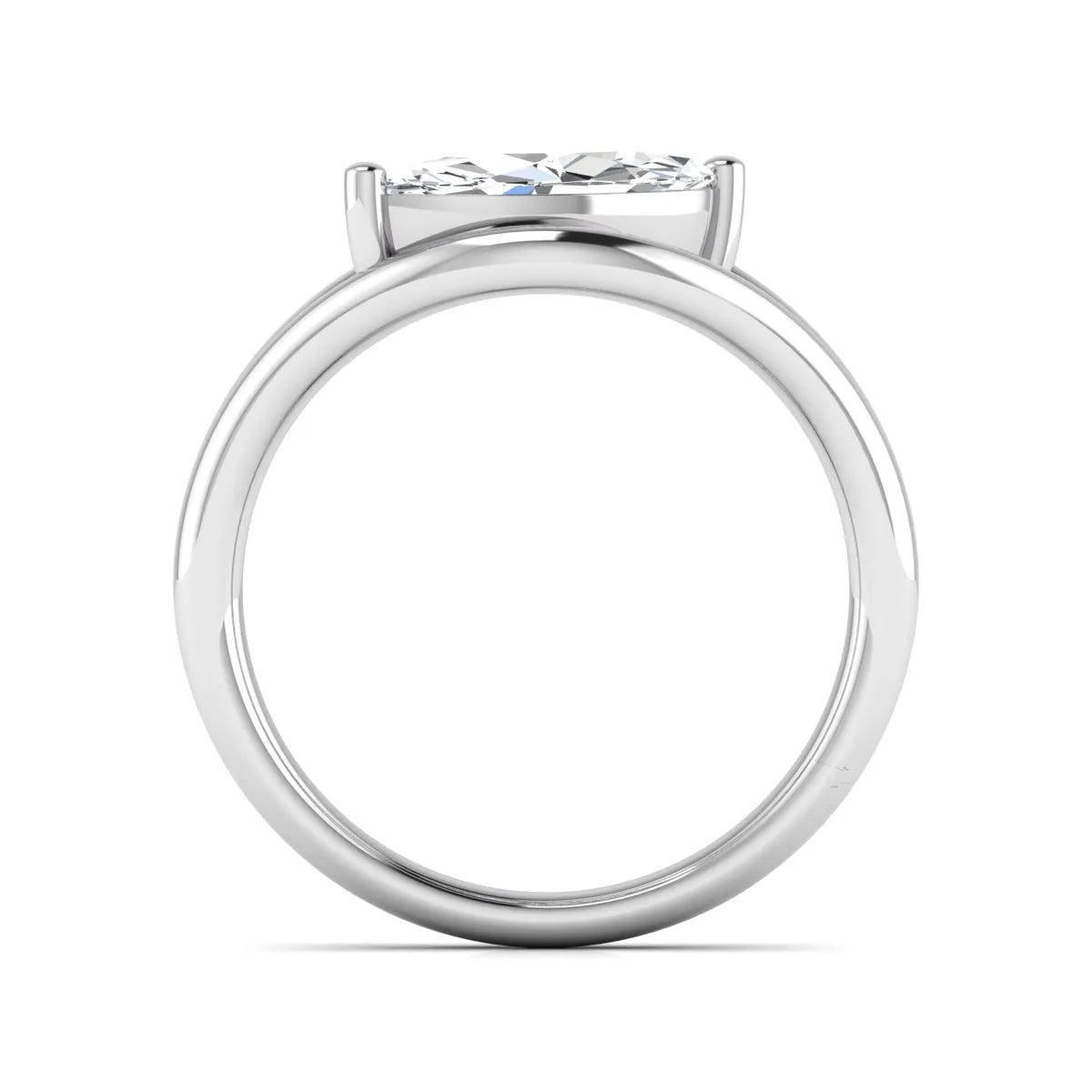 Marquise cut lab grown diamond open frame solitaire engagement ring in a white gold sculptural setting