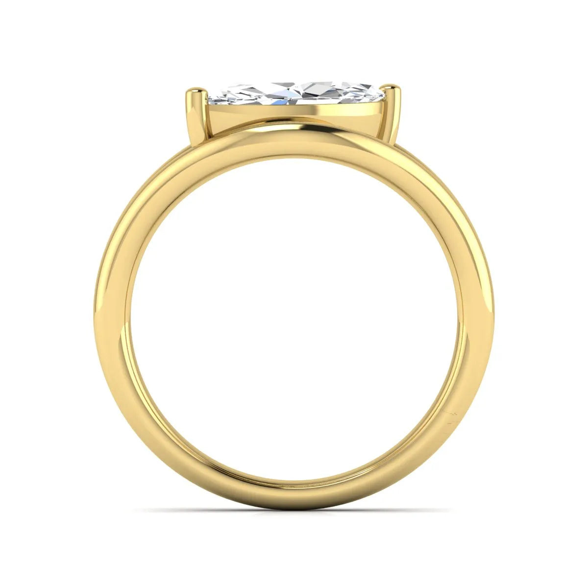 Marquise cut lab grown diamond open frame solitaire engagement ring in a yellow gold sculptural setting