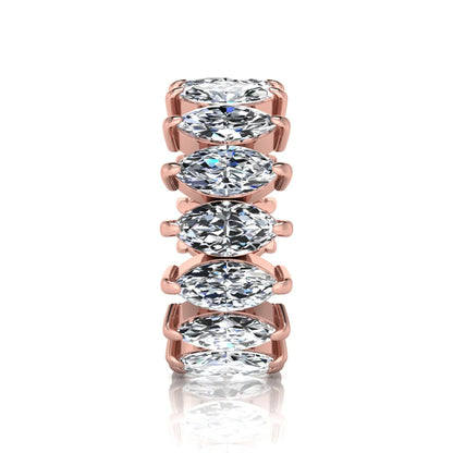 Marquise prong set lab grown diamond eternity band ring featuring 7.99 carat marquise cut diamonds in a luxurious rose gold design.