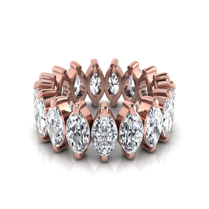 Marquise prong set lab grown diamond eternity band ring featuring 7.99 carat marquise cut diamonds in a luxurious rose gold design.