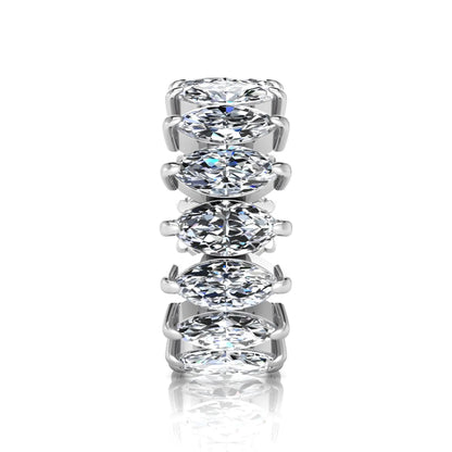 Marquise prong set lab grown diamond eternity band ring featuring 7.99 carat marquise cut diamonds in a luxurious white gold design.