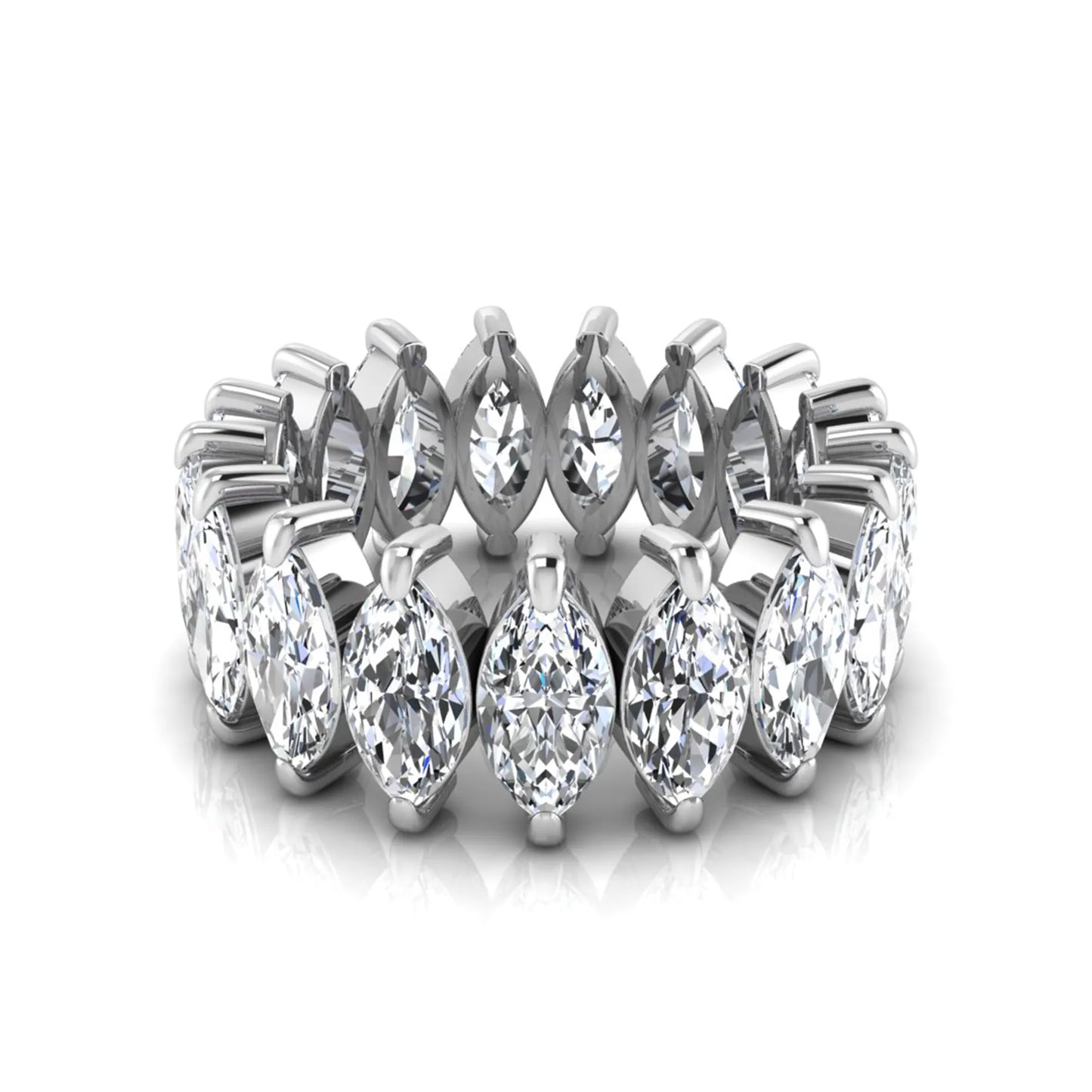 Marquise prong set lab grown diamond eternity band ring featuring 7.99 carat marquise cut diamonds in a luxurious white gold design.