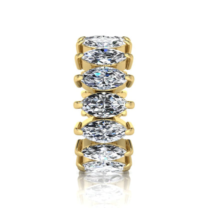 Marquise prong set lab grown diamond eternity band ring featuring 7.99 carat marquise cut diamonds in a luxurious yellow gold design.