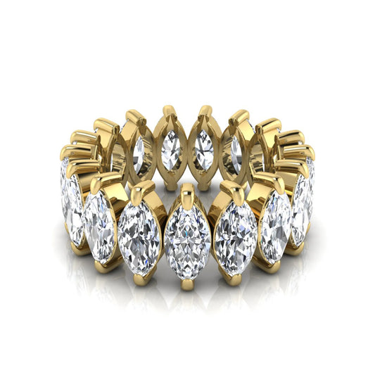 Marquise prong set lab grown diamond eternity band ring featuring 7.99 carat marquise cut diamonds in a luxurious yellow gold design.
