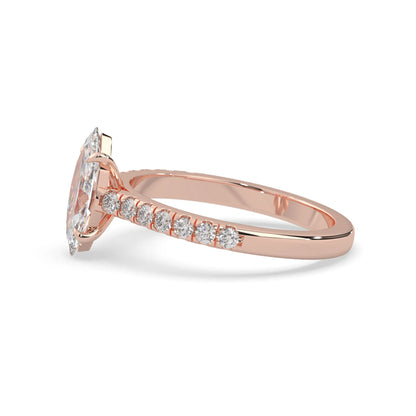 marquise cut lab grown diamond prong set engagement ring with pavé band and rose gold  metal tone design