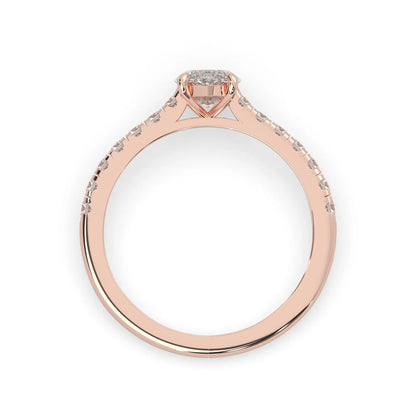 marquise cut lab grown diamond prong set engagement ring with pavé band and rose gold  metal tone design