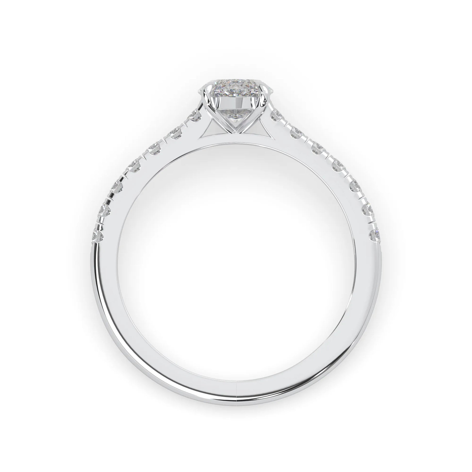 marquise cut lab grown diamond prong set engagement ring with pavé band and white gold  metal tone design