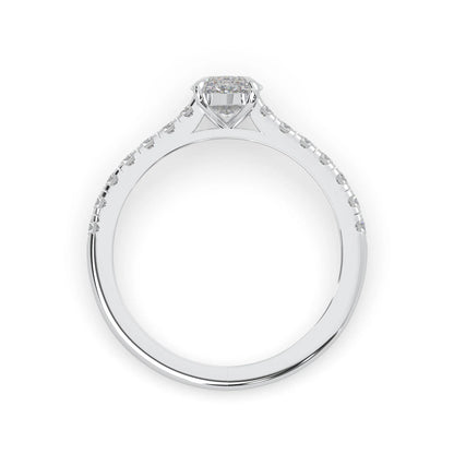 marquise cut lab grown diamond prong set engagement ring with pavé band and white gold  metal tone design