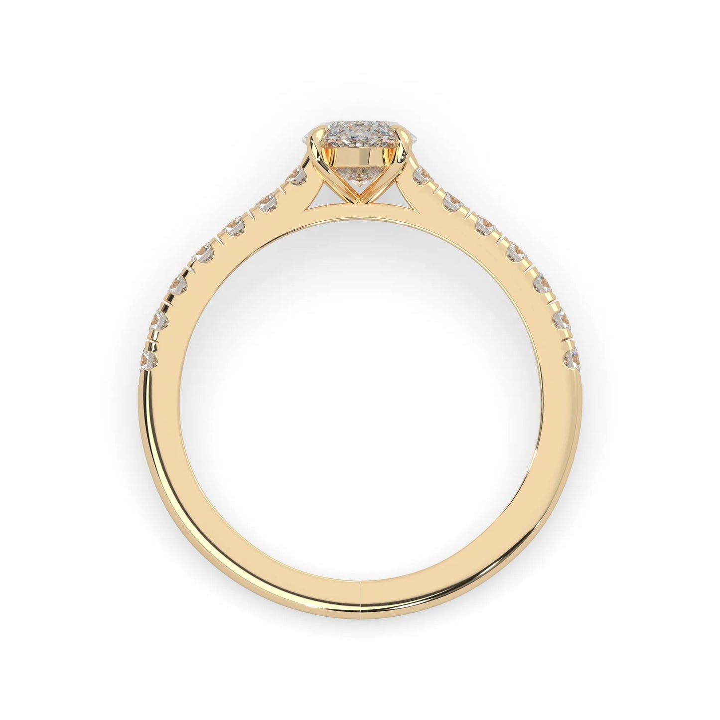marquise cut lab grown diamond prong set engagement ring with pavé band and yellow gold  metal tone design