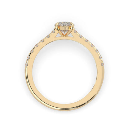 marquise cut lab grown diamond prong set engagement ring with pavé band and yellow gold  metal tone design