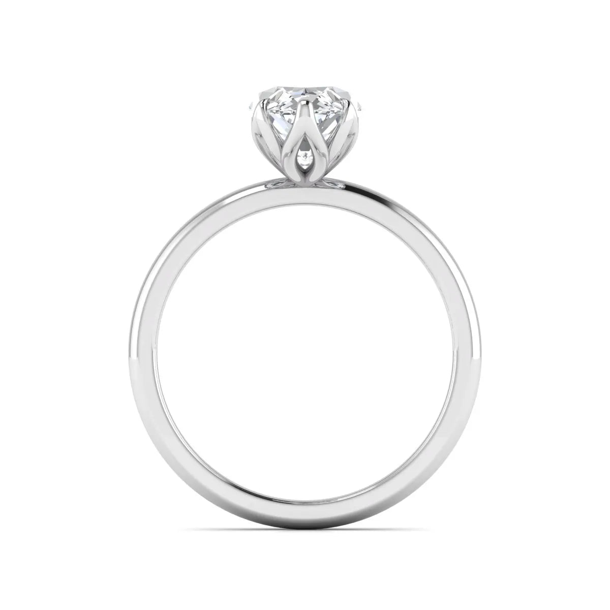 Marquise cut lab grown diamond solitaire engagement ring with six prong setting in white gold tone featuring an elongated elegant design.