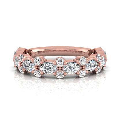 Marquise and round cut lab grown diamond floral eternity ring featuring alternating diamond clusters in a rose gold design