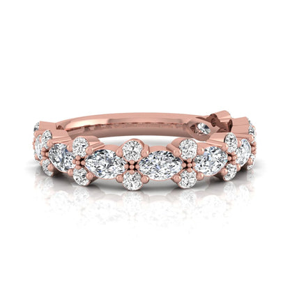 Marquise and round cut lab grown diamond floral eternity ring featuring alternating diamond clusters in a rose gold design