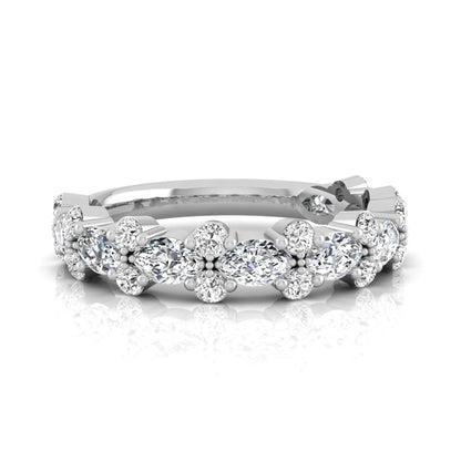 Marquise and round cut lab grown diamond floral eternity ring featuring alternating diamond clusters in a white gold design