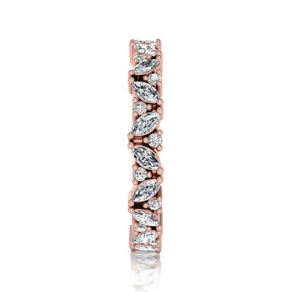 Marquise and round lab grown diamond eternity ring featuring alternating diamonds in a shared prong setting with a timeless full eternity design in rose gold