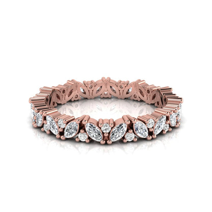 Marquise and round lab grown diamond eternity ring featuring alternating diamonds in a shared prong setting with a timeless full eternity design in rose gold