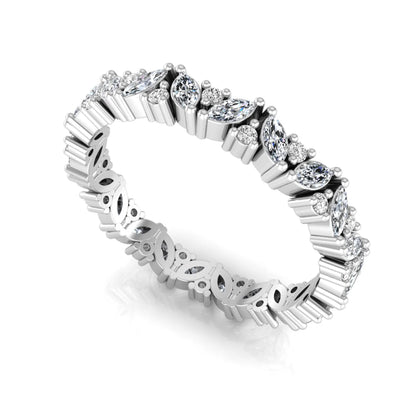 Marquise and round lab grown diamond eternity ring featuring alternating diamonds in a shared prong setting with a timeless full eternity design in white gold