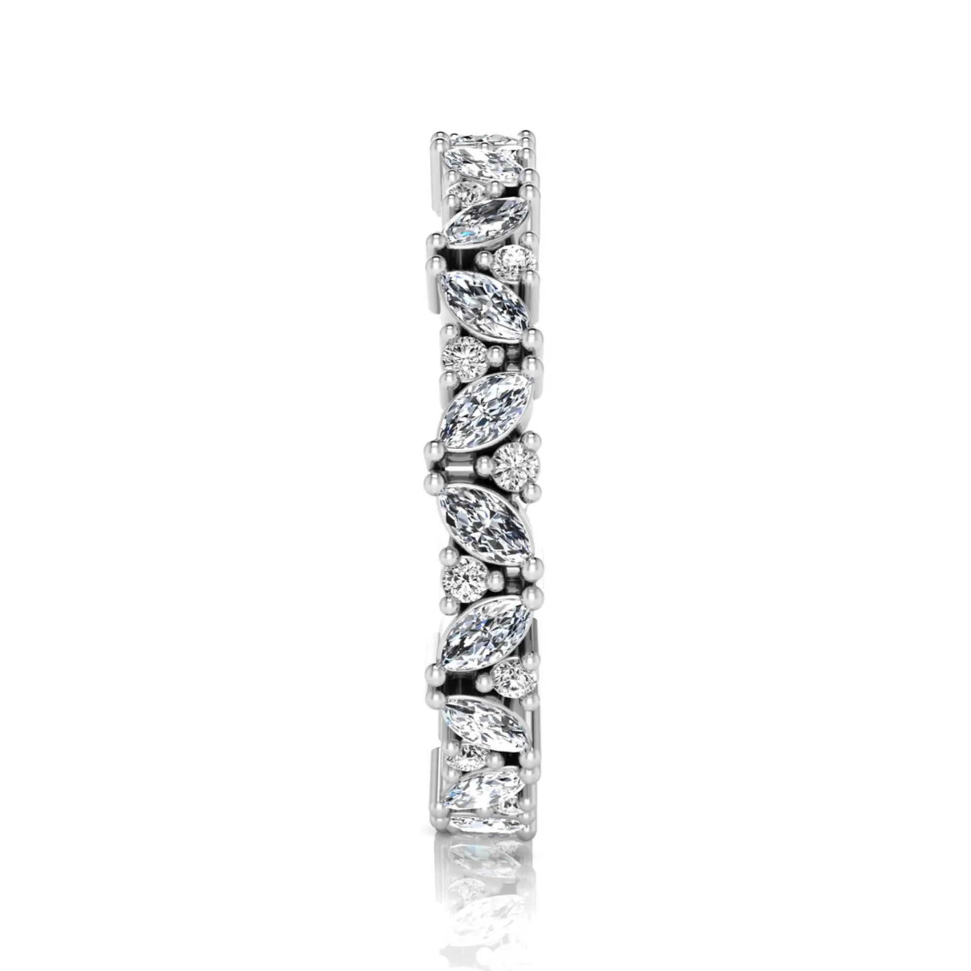 Marquise and round lab grown diamond eternity ring featuring alternating diamonds in a shared prong setting with a timeless full eternity design in white gold