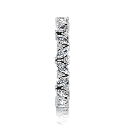 Marquise and round lab grown diamond eternity ring featuring alternating diamonds in a shared prong setting with a timeless full eternity design in white gold