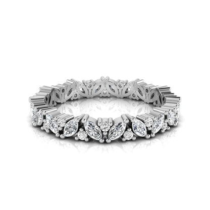 Marquise and round lab grown diamond eternity ring featuring alternating diamonds in a shared prong setting with a timeless full eternity design in white gold
