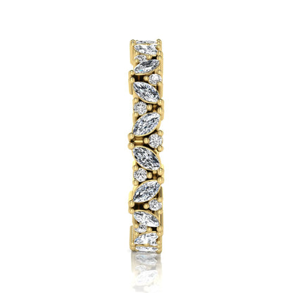 Marquise and round lab grown diamond eternity ring featuring alternating diamonds in a shared prong setting with a timeless full eternity design in yellow gold