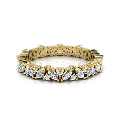 Marquise and round lab grown diamond eternity ring featuring alternating diamonds in a shared prong setting with a timeless full eternity design in yellow gold