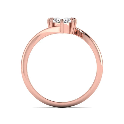 Marquise cut lab grown diamond solitaire engagement ring featuring a graceful bypass band with a six-prong setting in a polished rose gold tone.