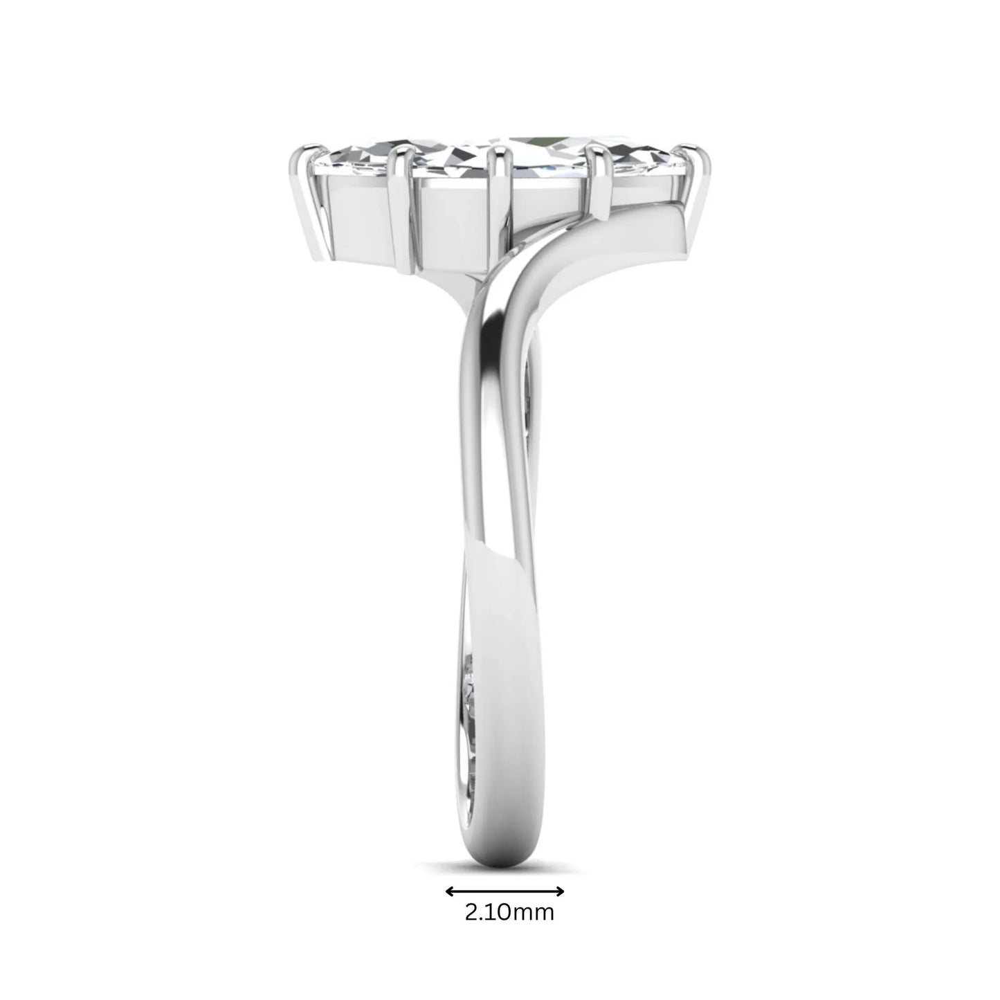 Marquise cut lab grown diamond solitaire engagement ring featuring a graceful bypass band with a six-prong setting in a polished white gold tone.