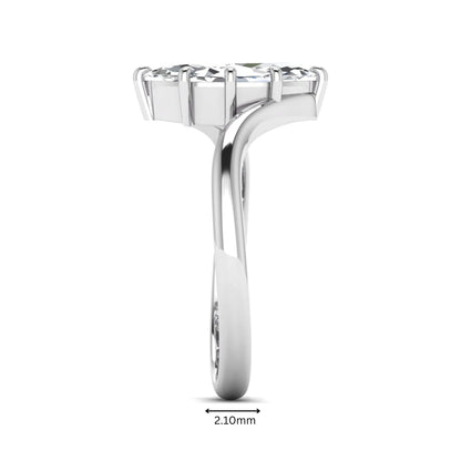 Marquise cut lab grown diamond solitaire engagement ring featuring a graceful bypass band with a six-prong setting in a polished white gold tone.