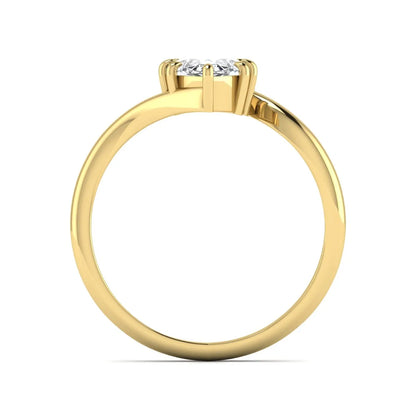 Marquise cut lab grown diamond solitaire engagement ring featuring a graceful bypass band with a six-prong setting in a polished yellow gold tone.