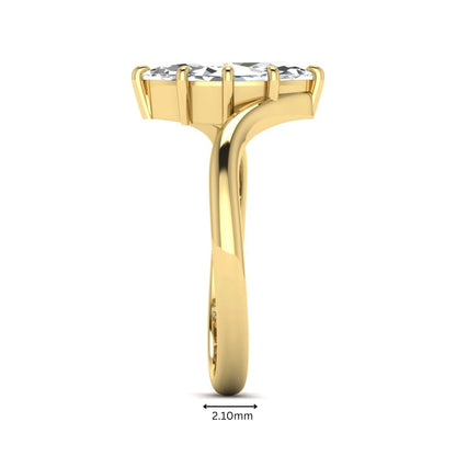 Marquise cut lab grown diamond solitaire engagement ring featuring a graceful bypass band with a six-prong setting in a polished yellow gold tone.