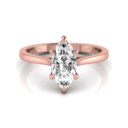 Marquise cut lab grown diamond solitaire engagement ring featuring a 1.62 carat diamond in a classic six-prong rose gold setting.
