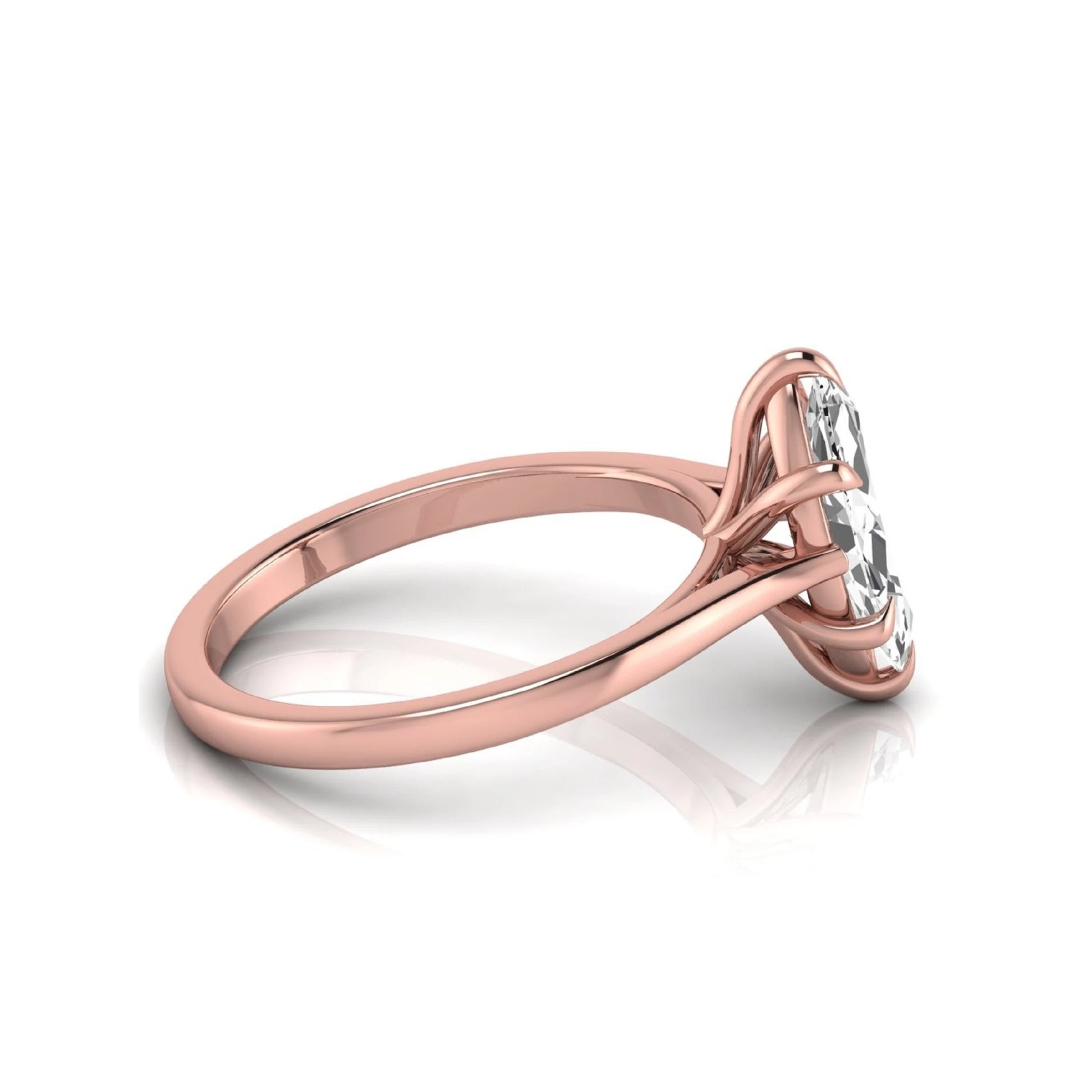 Marquise cut lab grown diamond solitaire engagement ring featuring a 1.62 carat diamond in a classic six-prong rose gold setting.