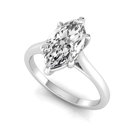 Marquise cut lab grown diamond solitaire engagement ring featuring a 1.62 carat diamond in a classic six-prong white gold setting.