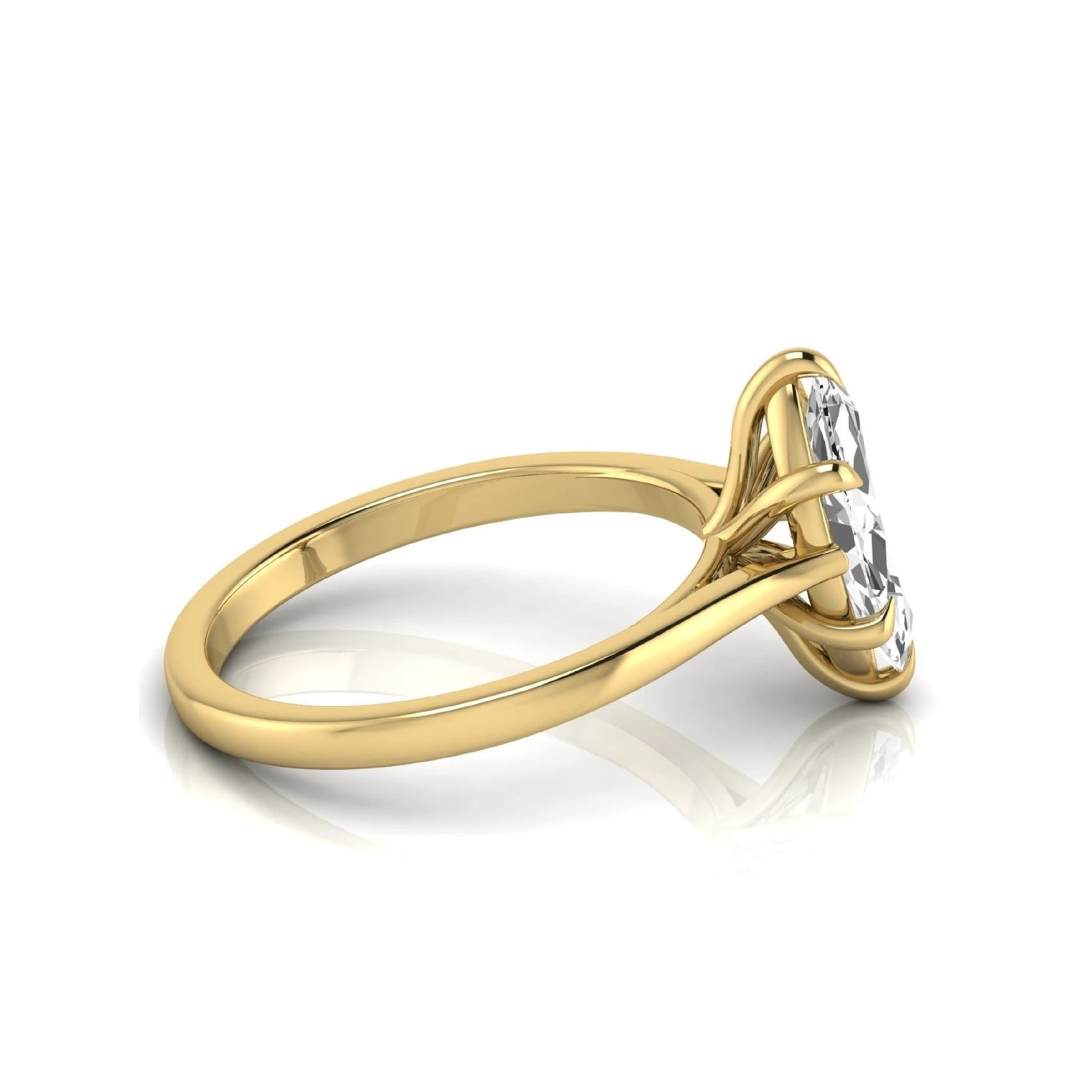 Marquise cut lab grown diamond solitaire engagement ring featuring a 1.62 carat diamond in a classic six-prong yellow gold setting.