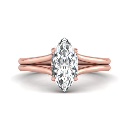 IGI certified 1.63 carat marquise cut lab grown diamond solitaire engagement ring with elegant split shank in rose gold.