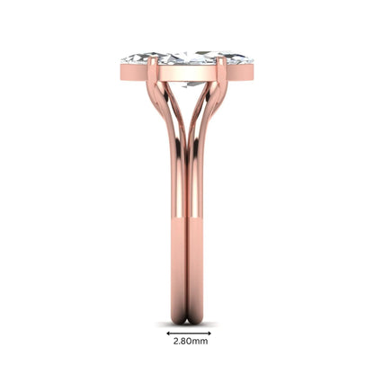 IGI certified 1.63 carat marquise cut lab grown diamond solitaire engagement ring with elegant split shank in rose gold.