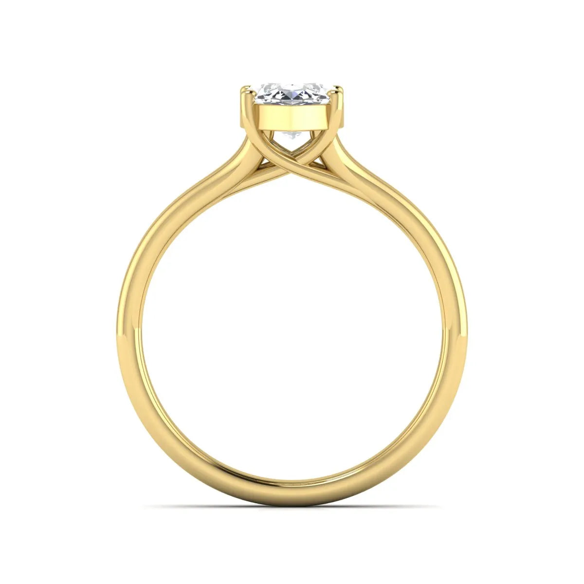IGI certified 1.63 carat marquise cut lab grown diamond solitaire engagement ring with elegant split shank in yellow gold.