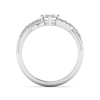 IGI Certified 0.95 carat marquise cut lab grown diamond split shank engagement ring with round accent diamonds in white gold.